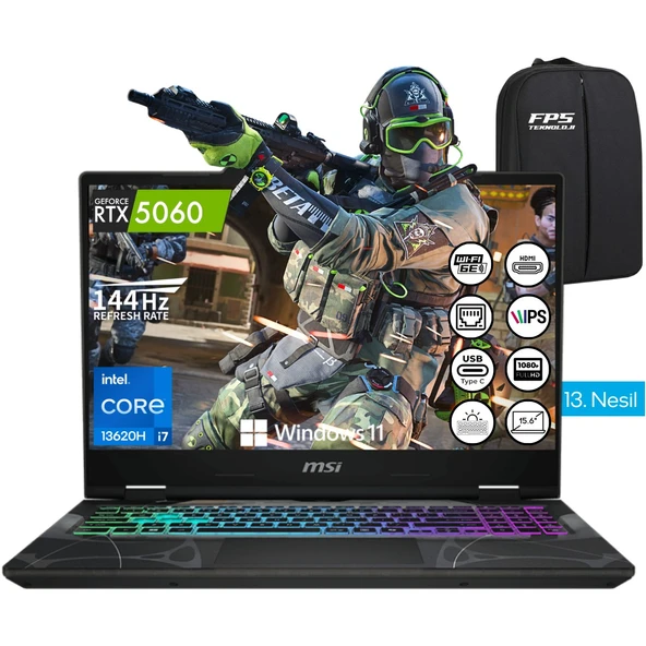 Msı Cyborg 15 B13WFKG-490XTR İ7-13620H RTX5060 24GB Ram 4tb SSD 15.6" Fhd IPS 144Hz W11 Taşınabilir Bilgisayar ürün görseli 1