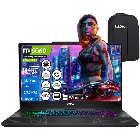 Msı Cyborg 17 B13WFKG-091XTR I7-13620H RTX5060 16GB Ram 4tb SSD 17.3" Fhd IPS 144Hz W11 Taşınabilir Bilgisayar ürün görseli 1