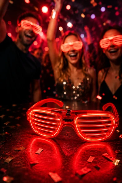 Panjur Parti Gözlüğü LED Işıklı Kırmızı Lüks Neon Çerçeveli Festival Kostüm Aksesuarı ürün görseli 1
