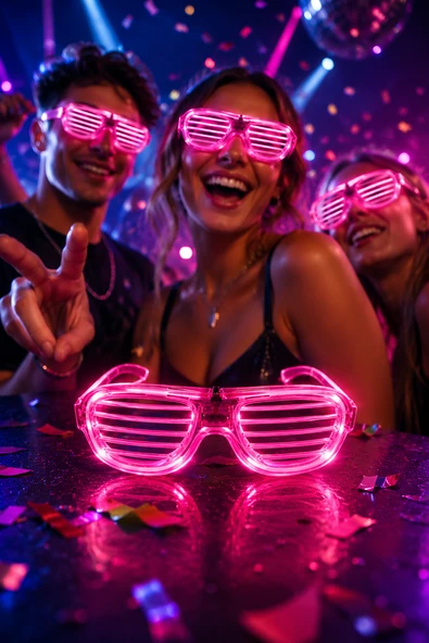 Panjur Parti Gözlüğü LED Işıklı Pembe Lüks Neon Çerçeveli Festival Kostüm Aksesuarı ürün görseli 1
