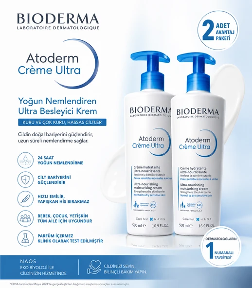 BİODERMA ATODERM CREME ULTRA NEMLENDİRİCİ BAKIM KREMİ 500 ML 2 Lİ AVANTAJ PAKET ürün görseli 1