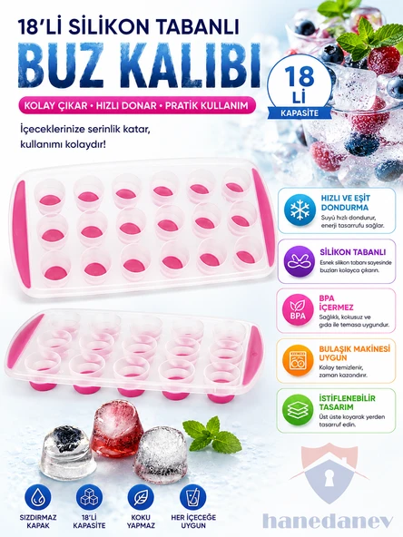 Silikon Tabanlı Yuvarlak Buz Kalıbı Şeffaf Gövdeli, Kolay Çıkarılabilir Esnek Hazneli, 18 Bölmeli ürün görseli 1