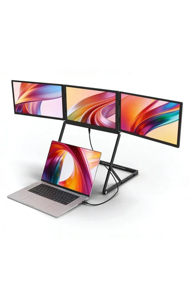 Ultrax 15.6" Üçlü Taşınabilir Monitör Katlanabilir Ayaklı Çoklu Ekran Full Hd Ips ürün görseli 1