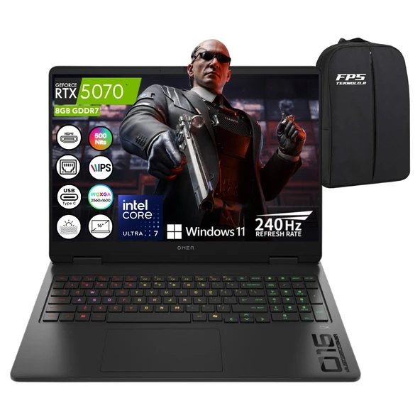 Omen Slim Gaming 16-AN0025NT Ultra 7-255H RTX5070 24GB Ram 1tb SSD 16" IPS Wqxga 240Hz W11 CJ8V8EA Taşınabilir Bilgisayar ürün görseli 1