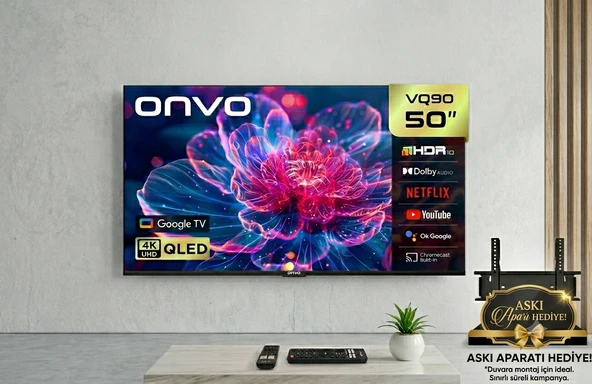 ONVO 50VQ90F3FA 127 Ekran 4K QLED Google Smart TV  Askı Aparatı Hediye ürün görseli 1