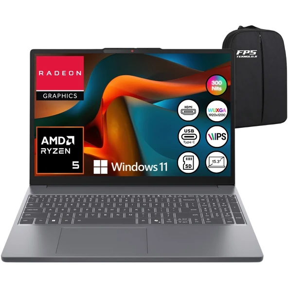 Ideapad Slim 3 Ryzen 5-7535HS 24GB Ram 1tb SSD 15.3" Wuxga IPS W11 83K7009ETR Taşınabilir Bilgisayar ürün görseli 1