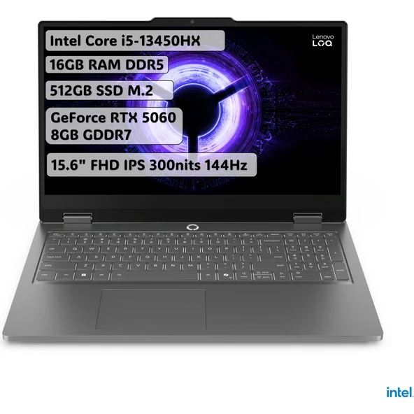 LOQ Essential Intel Core i5 13450HX 16GB 512GB SSD RTX5060 Freedos 15.6" FHD Taşınabilir Bilgisayar 83SC000TTR ürün görseli 1