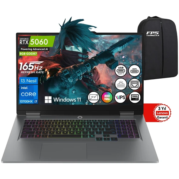 Loq I7-13700HX RTX5060 24GB Ram 4tb SSD 17.3" Fhd IPS W11 83JH00BQTR Taşınabilir Bilgisayar ürün görseli 1