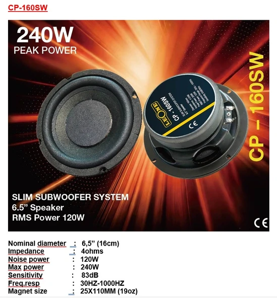 LEONE CP160SW 16cm SLİM SUBWOOFER ürün görseli 1