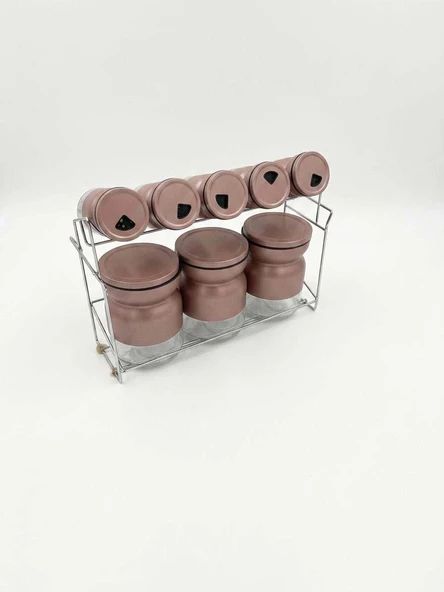 Modern Tasarım Metal Standlı Çok Amaçlı Baharat Takımı Rosegold ürün görseli 1