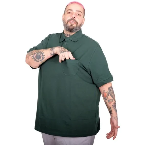 Battal Beden Erkek Tshirt Polo Yaka Cepli Klasik Pike 20552 Nefti ürün görseli 1