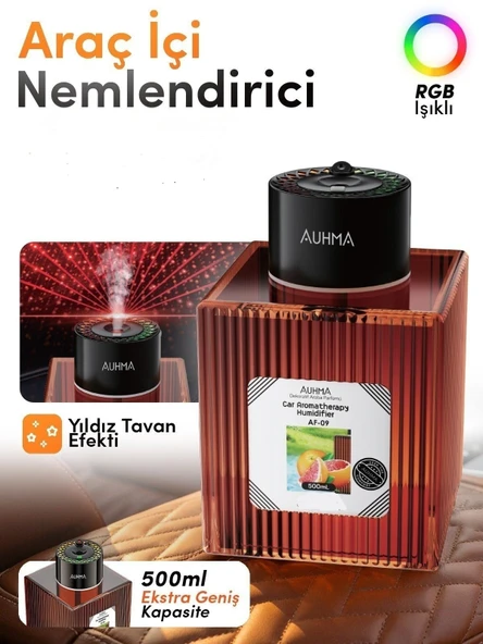 Auhma AF-09 Araç İçi Hava Nemlendirici & Koku Makinesi En Counter Esansı – 500ml Aromaterapi Difüzör + RGB Işıklı ürün görseli 1