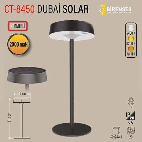 CT-8450 DUBAI SOLAR ŞARJLI MASA LAMBASI ürün görseli 1