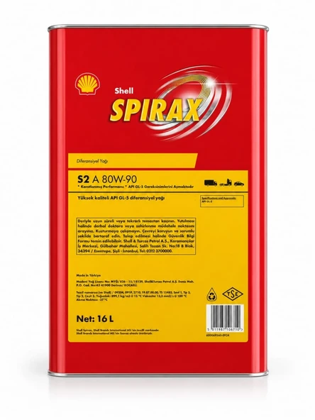 SHELL SPIRAX S2 80W-90 ŞANZIMAN YAĞI 16 Litre ürün görseli 1