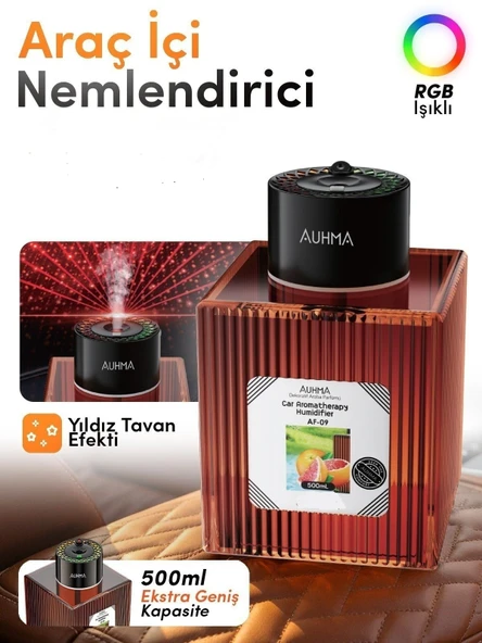 Auhma AF-09 Araç İçi Hava Nemlendirici & Koku Makinesi Hilton Esansı – 500ml Aromaterapi Difüzör + RGB Işıklı ürün görseli 1
