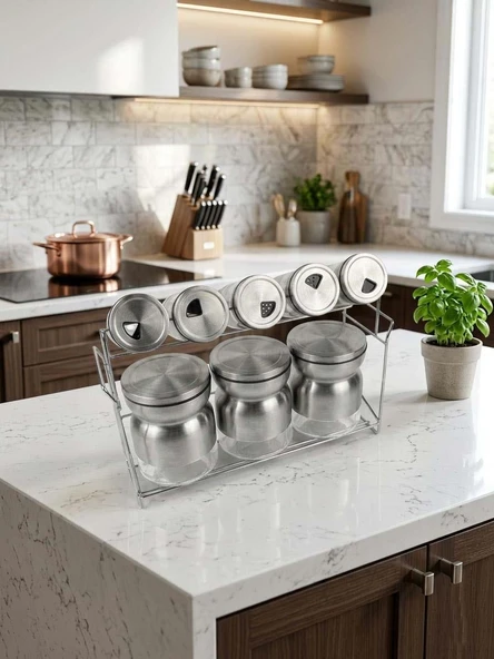 Modern Tasarım Metal Standlı Çok Amaçlı Baharat Takımı ürün görseli 1