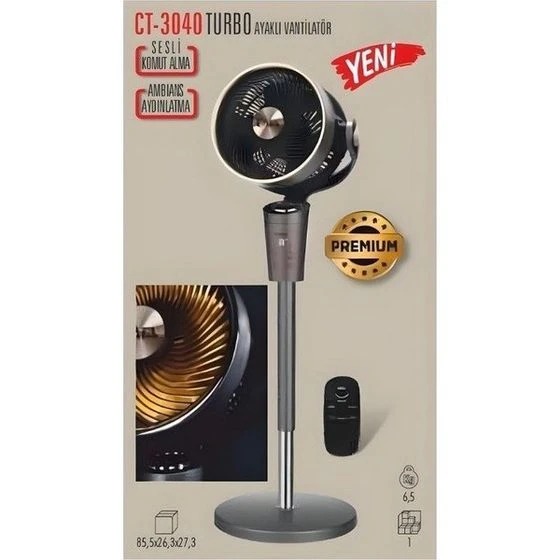 CT 3040 Turbolu 60W Ayaklı Vantilatör Bakır Motor Sesli Komutlu 8 ürün görseli 1
