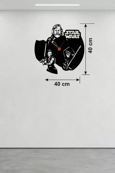 Star Wars Temalı Ahşap Duvar Saati - 40x40 cm Lazer Kesim Dekoratif ürün görseli 1