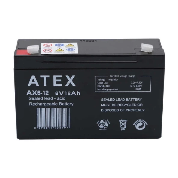 Atex Ax6-12 6v 12ah Akü ürün görseli 1