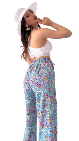 Lastikli Bürümcük Pantolon - MAVİ - Resim 2