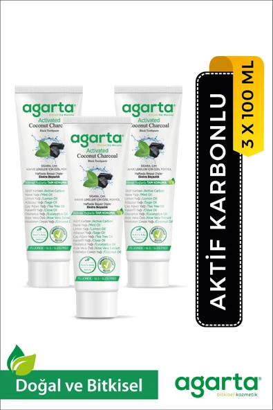 Agarta 3 Adet Doğal Florürsüz Hindistan Cevizi Özlü Aktif Karbonlu Diş Macunu 100 ml ürün görseli 1