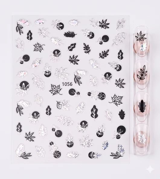Gümüş Holografik Yaprak Dizayn Tırnak Sticker Tırnak Etiketi Nail Art JO-1056S ürün görseli 1