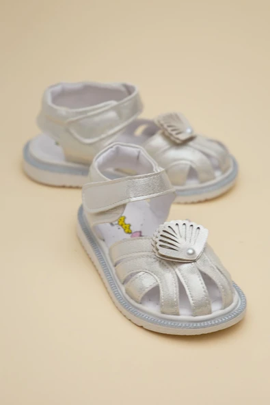 Şirinbebe Ortopedik Kız Bebek Sandalet Sedef Yelpaze Detaylı Önü Kapalı ürün görseli 1