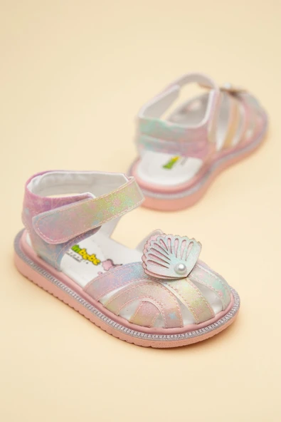 Şirinbebe Ortopedik Kız Bebek Sandalet Pudra Yelpaze Detaylı Önü Kapalı ürün görseli 1