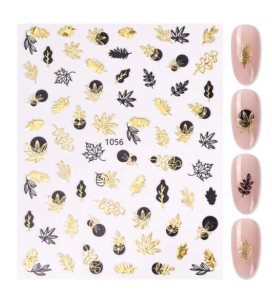 Gold Holografik Yaprak Dizayn Tırnak Sticker Tırnak Etiketi Nail Art JO-1056G ürün görseli 1