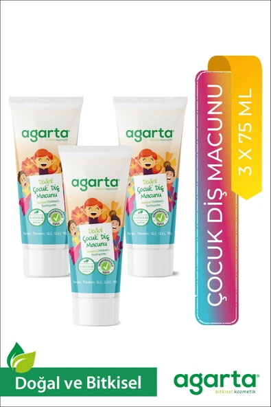 Agarta 3 Adet Doğal Florürsüz Çocuk Diş Macunu Çilekli 75 ml ürün görseli 1