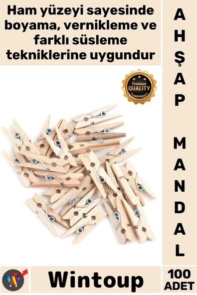 #Mandal Doğal Fotoğraf Askısı Hediyelik Süsleme Nikah Bebek Şekeri Ahşap Mini Ham Mandal 100 Adet ürün görseli 1
