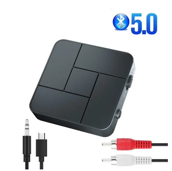 Bluetooth 5.0 Ses Alıcı Verici AUX RCA USB Stereo Kablosuz Mikrofonlu Araba TV PC RX TX Receiver ürün görseli 1
