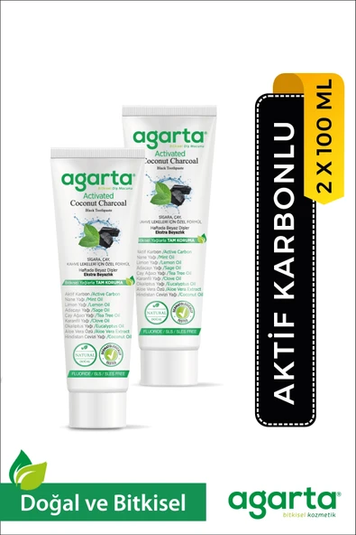 Agarta 2 Adet Doğal Florürsüz Hindistan Cevizi Özlü Aktif Karbonlu Diş Macunu 100 ml ürün görseli 1