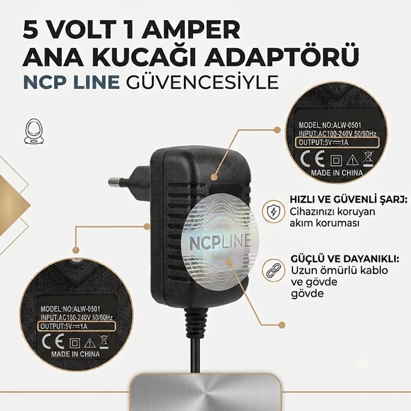NCPLİNE 5 VOLT 1 AMPER ANA KUCAĞI SALLANAN BEŞİK ADAPTÖRÜ STANDART GİRİŞ 5,5X2,5MM ürün görseli 1