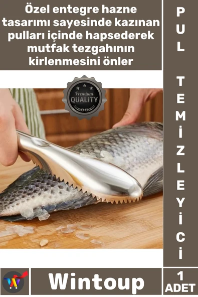 #PulKazıyıcı Paslanmaz Çelik Hazneli Ergonomik Mutfak Profesyonel Pratik Balık Pulu Kazıyıcı Aparat ürün görseli 1