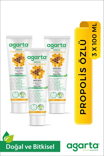Agarta 3 Adet Doğal Florürsüz Propolisli Diş Macunu 100 ml ürün görseli 1
