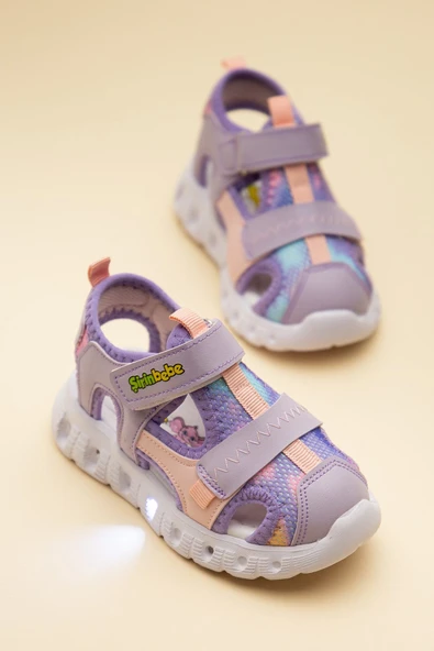 Şirinbebe Ortopedik Kız Bebek Sandalet Lila Işıklı Taban Cırtlı Önü Kapalı ürün görseli 1