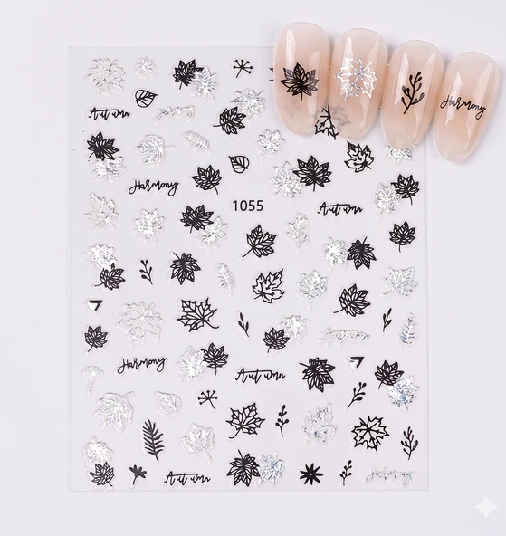 Gümüş Holografik Yaprak Dizayn Tırnak Sticker Tırnak Etiketi Nail Art JO-1055S ürün görseli 1