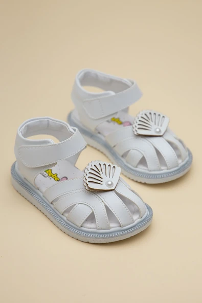 Şirinbebe Ortopedik Kız Bebek Sandalet Beyaz Yelpaze Detaylı Önü Kapalı ürün görseli 1