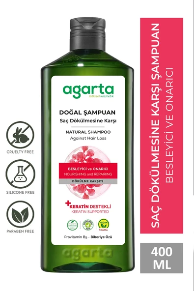 Agarta Saç Dökülmesine Karşı Bitkisel Tuzsuz Şampuan 400 ml (Biberiye özlü) ürün görseli 1