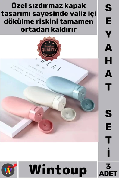 #SeyahatSeti Sızdırmaz 3'lü 60 ML Uçak Uyumlu Kozmetik Şişe Taşıma Organizeri Şık Seyahat Banyo Seti ürün görseli 1