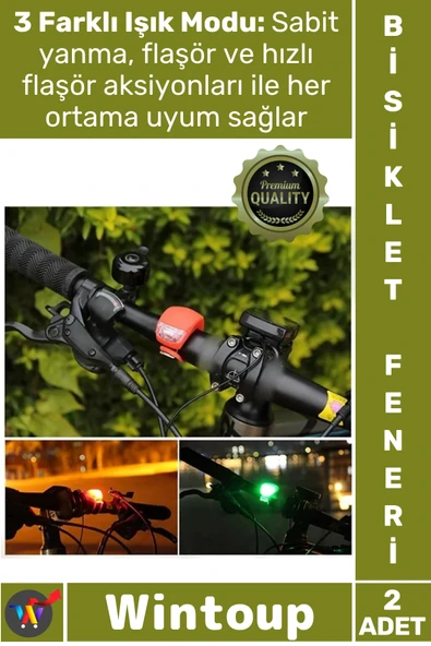 #BisikletFeneri Led 3 Fonksiyonlu Su Geçirmez Pilli Emniyet Lambası Güvenliği Bisiklet Feneri Seti ürün görseli 1