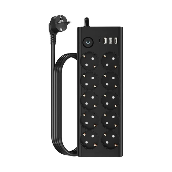 Çoklu Priz 10 lu + 3 USB + 1 Type-C 3680W 16A Anahtarlı Akım Korumalı Uzatma Prizi (2 Metre Kablo) FTR14 ürün görseli 1