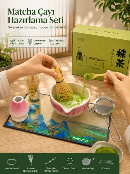 Herbarius 6 Parça Pembe Beyaz Renk Matcha Çayı Hazırlama Seti - Geleneksel Japon Matcha Seti ürün görseli 1