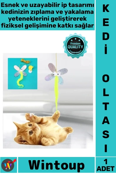 #KediOltası İnteraktif Çanlı Hareketli Esnek Kelebek Model Kendinden Yapışkanlı Şık Kedi Oyun Oltası ürün görseli 1