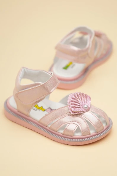 Şirinbebe Ortopedik Kız Bebek Sandalet Pembe Yelpaze Detaylı Önü Kapalı ürün görseli 1