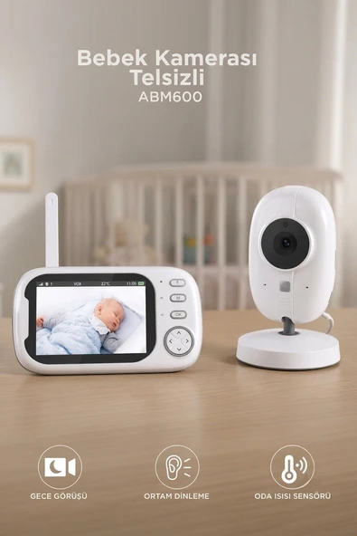 Bebek Kamerası Telsiz Monitörlü Full Hd Smart Ip Güvenlik Kamerası ABM600 Beyaz ürün görseli 1