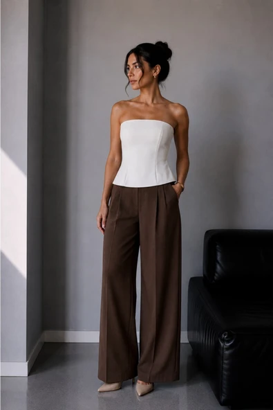 1022 Kadın Straplez Fit Kısa Bluz Beyaz ürün görseli 1