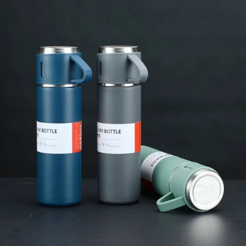 ETT 500 ML Paslanmaz Çelik Termos Seti | 3 Bardaklı, 12 Saat Sıcak/Soğuk Korumalı ürün görseli 1