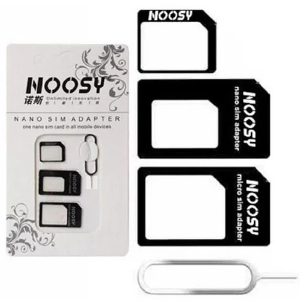 ETT Noosy Universal Sim Kart Adaptör Seti | Nano, Micro, Standard Dönüştürücü ve İğnesi ürün görseli 1